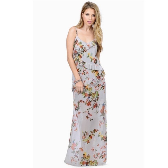 ๐๐HP๐๐ TOBI ROMEO RUFFLES DRESS IN GREY FLORAL NWT Size Medium - Picture 1 of 9